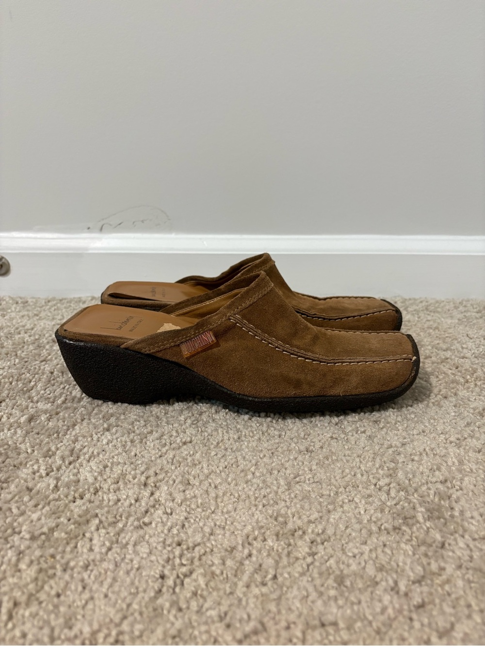 Luichiny Made in Italy Brown Suede Slip-On Mules Size 37 Retro Boho Platform - Picture 3 of 11